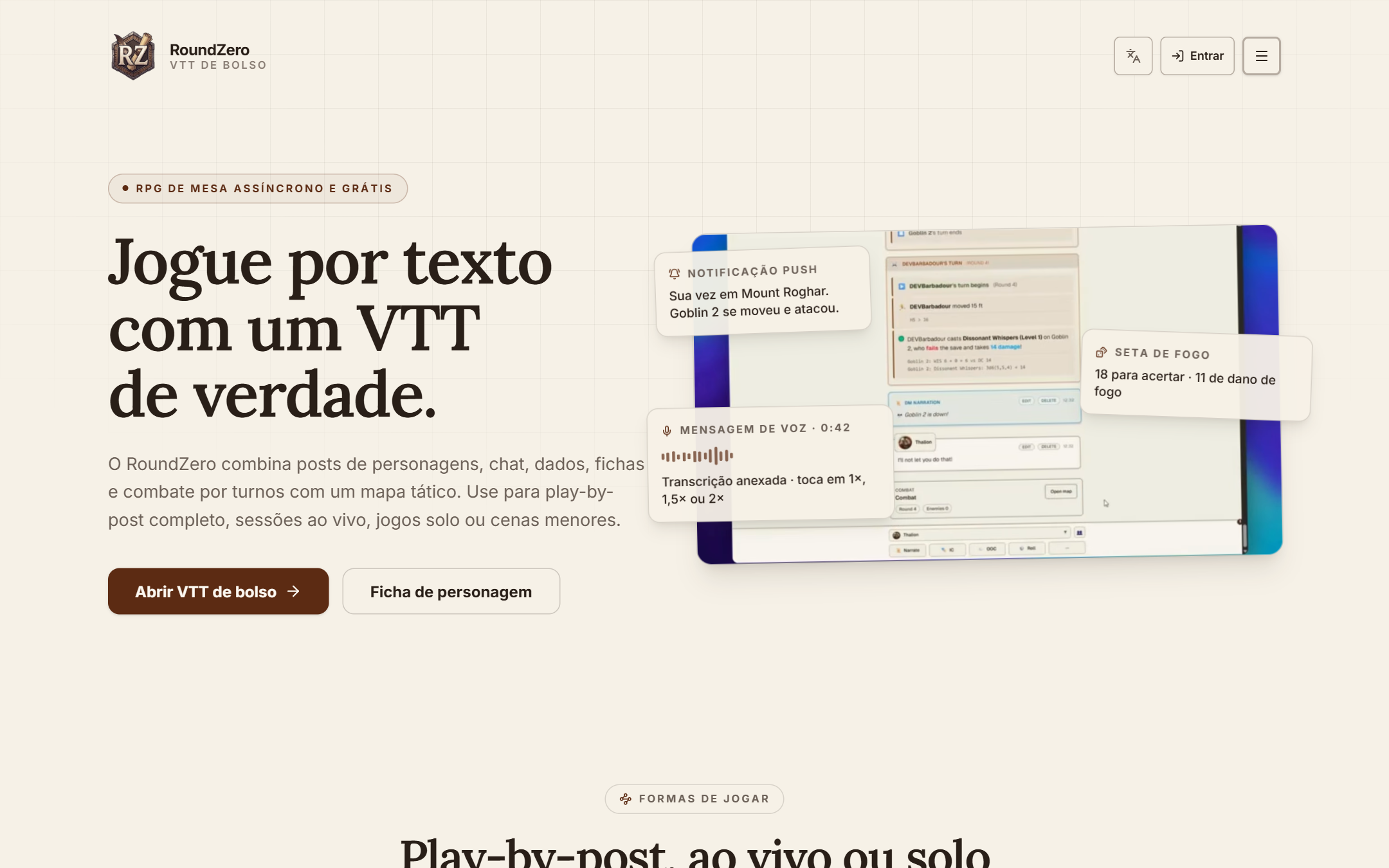 Interface do RoundZero com combate tático